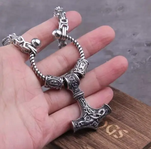NORSET Solid Viking Necklace, Thor's Hammer, Mjolnir Scandinavian, Nordic Necklace, Stainless Steel