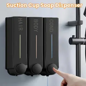 Wall Mounted 3 Compartment Shampoo Conditioner Dispenser Bottles, No-Drill Shower Soap Dispenser, Bathroom Shampoo Body Wash Lotion Pump Dispenser, Large Capacity Refillable Wall Organizer