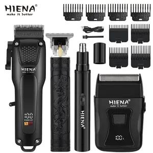 HIENA electric hair clipper and beard trimmer 4-piece set, men's haircut styling tool, professional hairdressing set suitable for family or salon use, which can be charged by USB portable.
