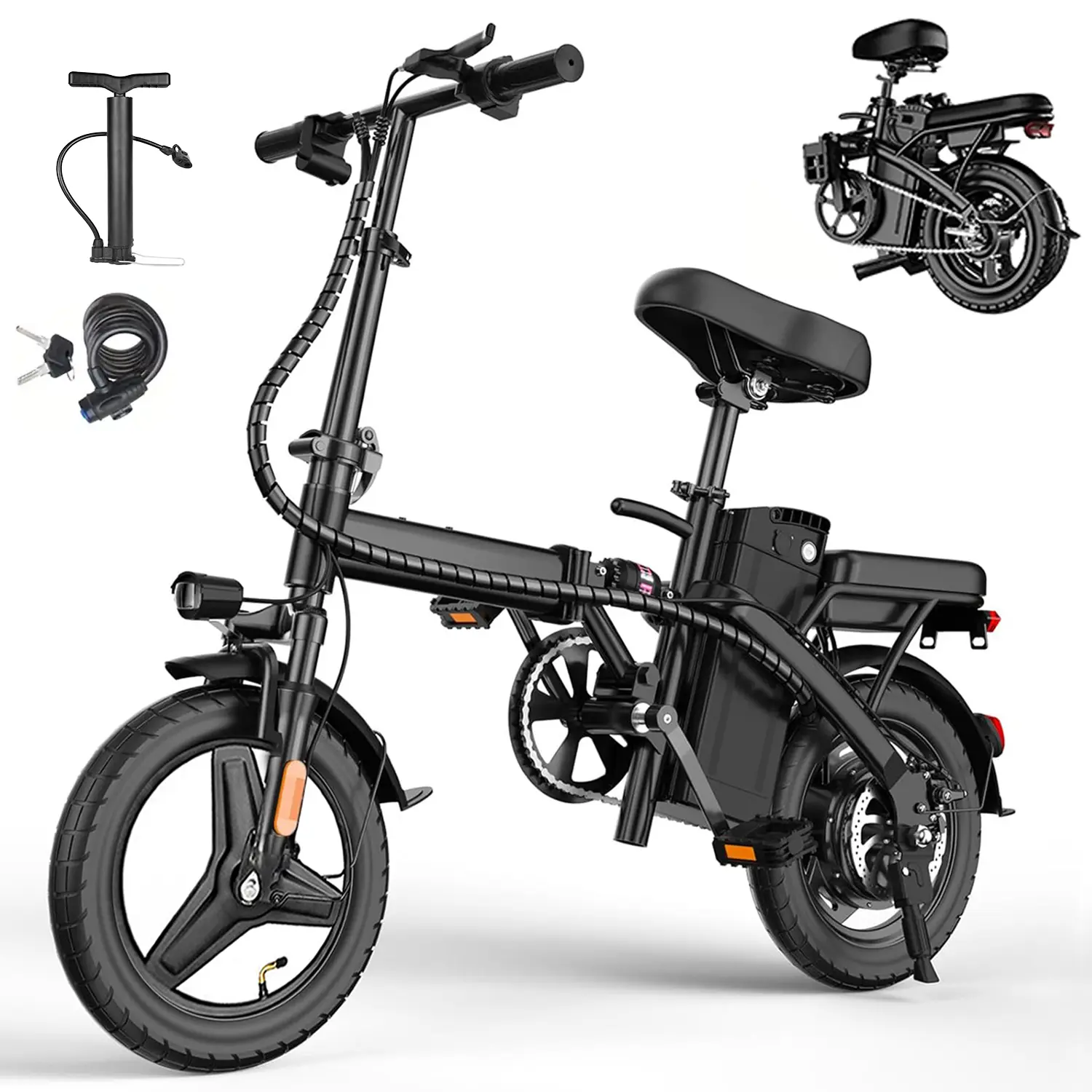 Folding Electric Bike 750W Motor, 22MPH, 30+ Miles PAS Range, 14" Electric Bicycles for Adults, 48V12 Removable Battery, Men's & Women's to 400 lbs E-Bike, UL2849 Certified