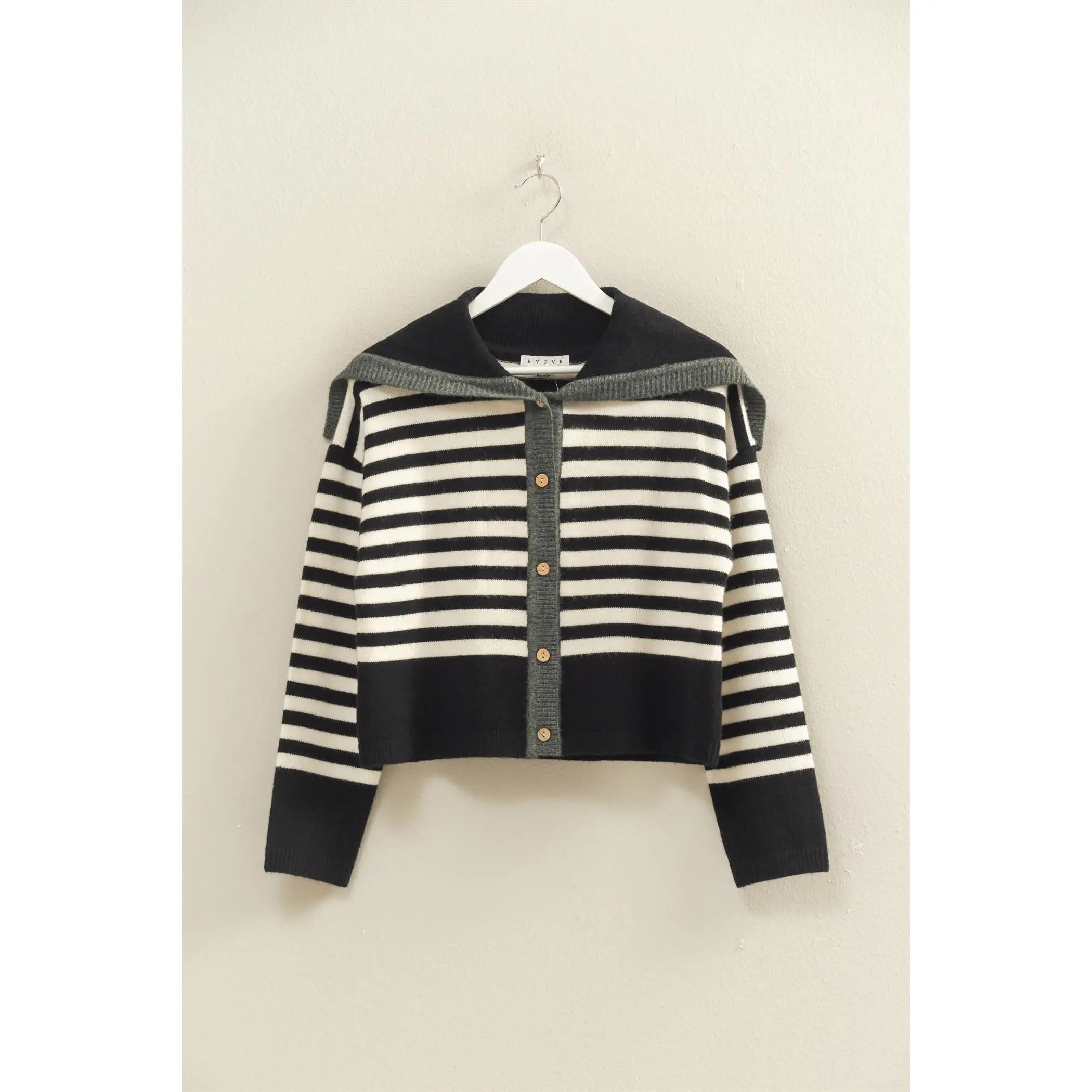 Striped Button Up Sailor Collar Sweater
