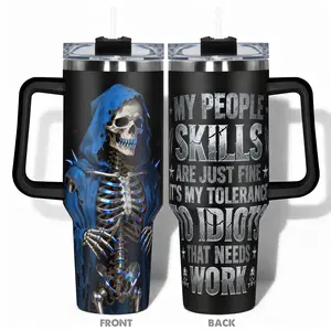 1pc Stainless Steel Vacuum Insulated Cup 40oz/30oz/22oz Water Bottle, Insulated Tumbler, Funny Design With Grim Reaper Skeleton, Double-layer insulation, Double Wall Insulated, Leakproof, Large Capacity, Ideal for Gym, Hiking, Travel, Insulated Drinkware