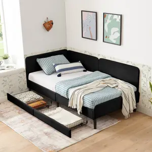 Twin Size Upholstered Daybed Platform Bed Frame with 2 Storage Drawers, Adjustable Velvet Sofa Bed, No Box Spring Needed
