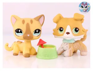 2 Pcs Minipetshop Pet Figures Short Hair Cat #886 & Yellow Collie #272 with Accessories for Kids Imaginative Play