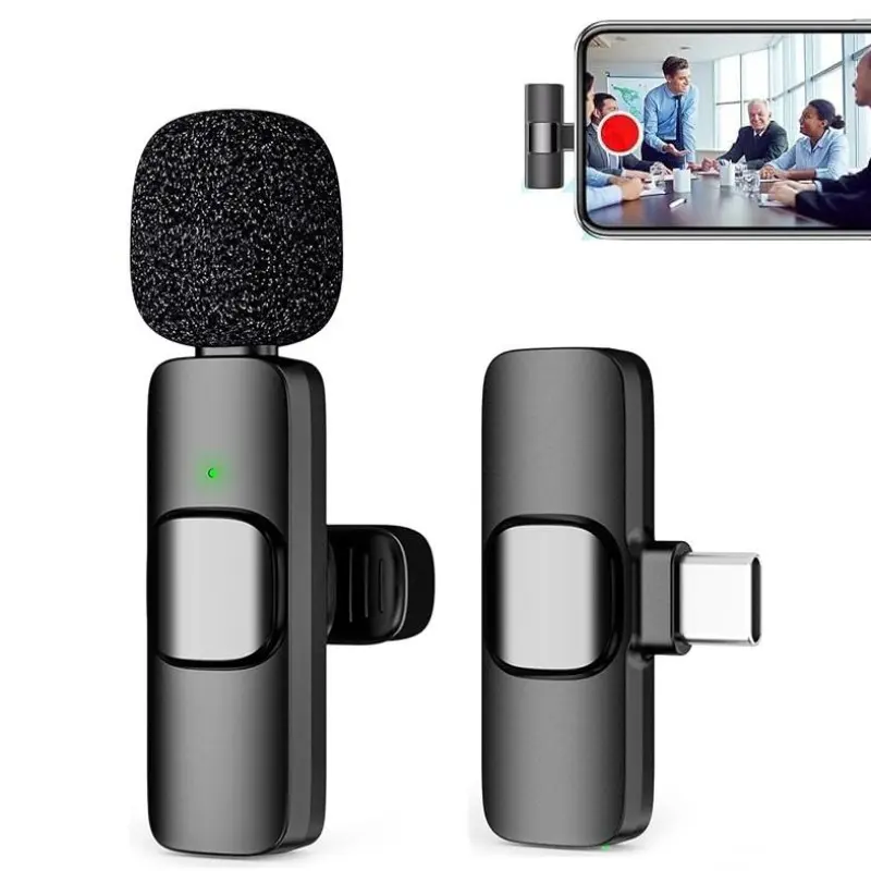 Wireless Portable lavalier microphone for iPhone and Android phones - lavalier notebook microphone for audio and video recording - clip on content creator microphone podcast Vlogging USB Rechargeable Mic USB Streaming Mic Live Streaming Mic