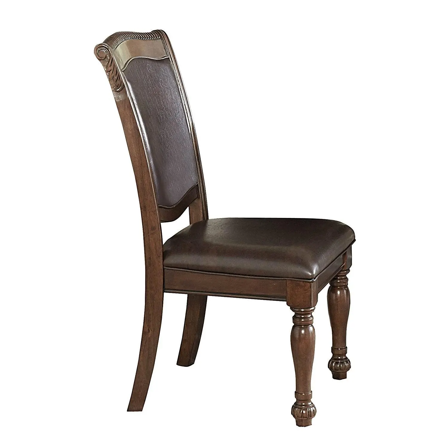 Benzara Wood & Leather Dining Side Chair, Cherry Brown & Dark Brown, Set of 2