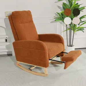 QAK 51‘’ Modern Rocking Chair Nursery, Comfy Glider Nursery Chair with Foot Rest, Upholstered Rocker with Pocket, Living Room, Bedroom, Lounge Room