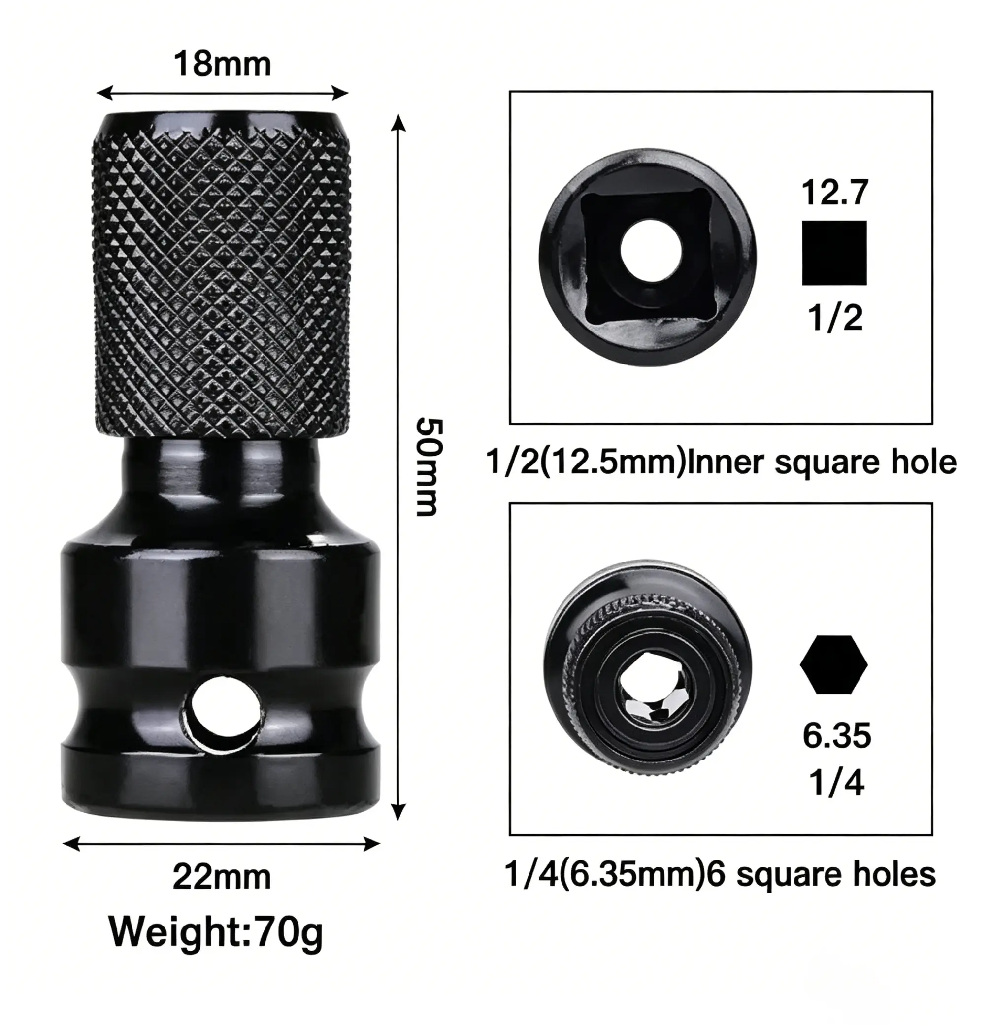 1pc Square-to-Hex Socket Adapter Converter, 1/2 in Square Drive to 1/4 in Hex Female, High Hardness Steel, Easy Conversion for Impact Wrench, Power Drill Tools, Automotive Maintenance