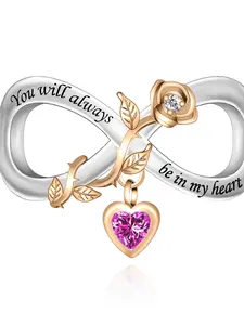 Silver Color Copper Charm Pendant, Heart Zircon Embedded Design, Elegant Style, Perfect Gift for Valentine's Day, All-Season Jewelry