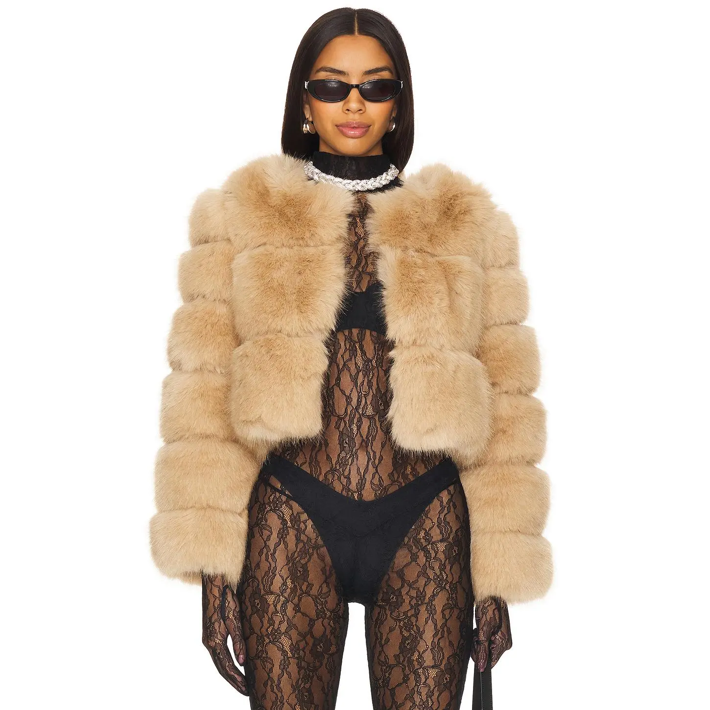 Line & Dot Liana Faux Fur Jacket in Latte