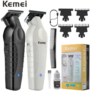 KEMEI 2299 Professional Hair/Beard Trimmer for Men, Zero Gapped Hair Clippers for Barber, T-Blade, Cordless Rechargeable (Gray & Black)