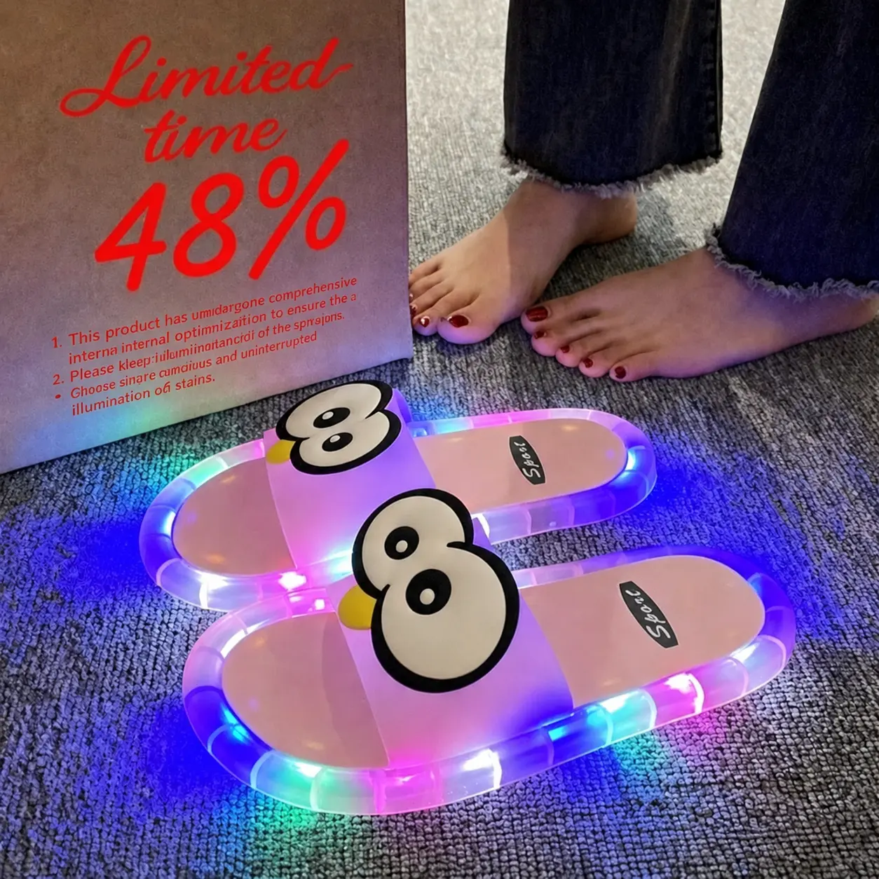 Girls' Light-Up Crystal Slides — Summer Outdoor Footwear | Women's Cool Sandals | Shiny, Playful Home Slippers | Cute Design — The Perfect Summer Choice for Women