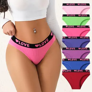 Hotcom Women's Soft Breathable Cotton Knickers - 5-Pack Seamless Panties Set, LOVE Print, Plus Size Briefs, Workout Use, Mixed Color Comfortable Athletic Lingerie