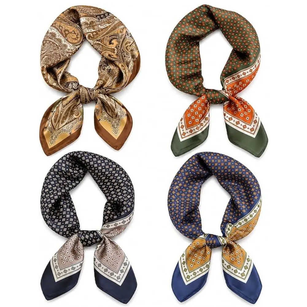 4-Pack Men's Satin Western Scarves with Paisley Print, 27.5" Square Cowboy Bandana for Wedding, Holiday & Western Look, Cowboys, Valentine, Male, Square Scarf, Farmers, Line Dancing, Lightweight