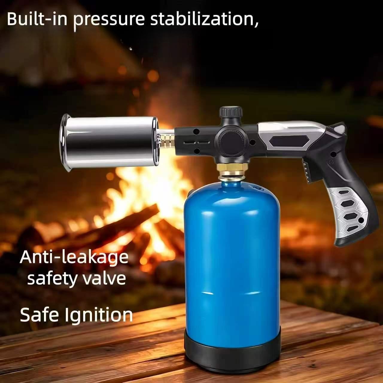 Windproof Stainless Steel Butane Gas Handheld Blow Torch - Leak-Safe Valve, Large Adjustable Soft & Hard Dual Flame, Hanging Hole Storage, Kitchen Tool for Sear Steak Fast, Soft Simmer Mode, Paint Strip Heat, Outdoor Camping BBQ Use