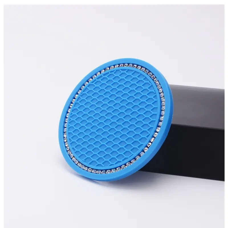 2pcs Non-slip Car Water Cup Pad Rhinestone Rubber Mat for Bottle Holder Coaster Auto Interior Anti-skid Cup Holders Coasters for Drinks 7cm Round Coaster