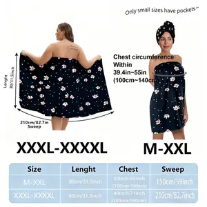 Women's Black Sleeveless Floral Wrap Towel Robe Set with Head Wrap, Matching Light Gray Skirt & Rectangular Piece (A-line Skirt) for Bath/Beach/Pool - Plus Size XXXL Available, Perfect for Summer Festivals (Easter, Carnival, etc.) with White Orange