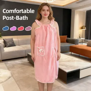 Women's Coral Fleece Bathrobe, Bowknot Robe, Wearable Towel, Spa Sauna Shower Bathrobe, Soft Beach Towel Dress