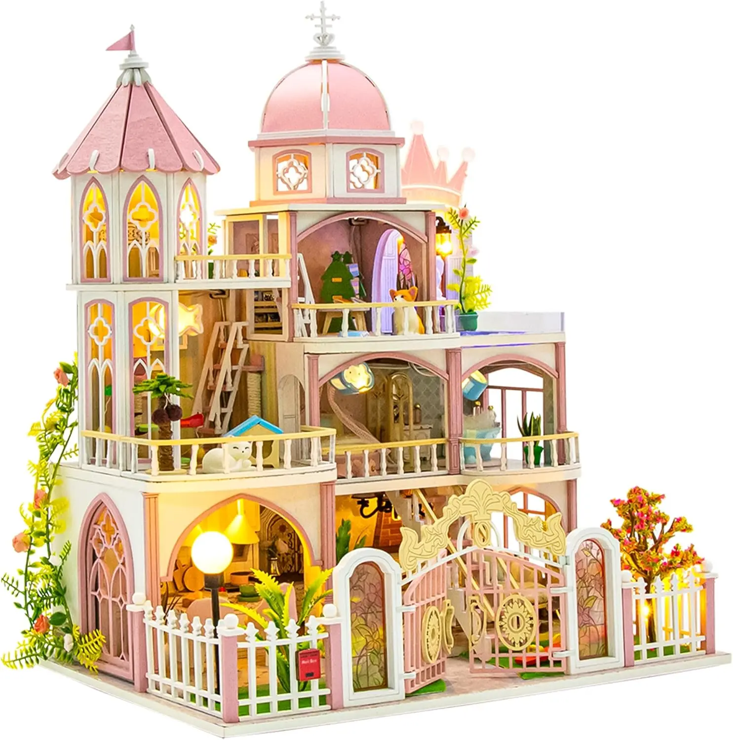Spilay DIY Miniature House Kit, Windsor Castle Miniature Dollhouse Kit with LED Light, Mini House Building Kit Book Nook for Adult, Creative Bookshelf Decoration & Unique Gift