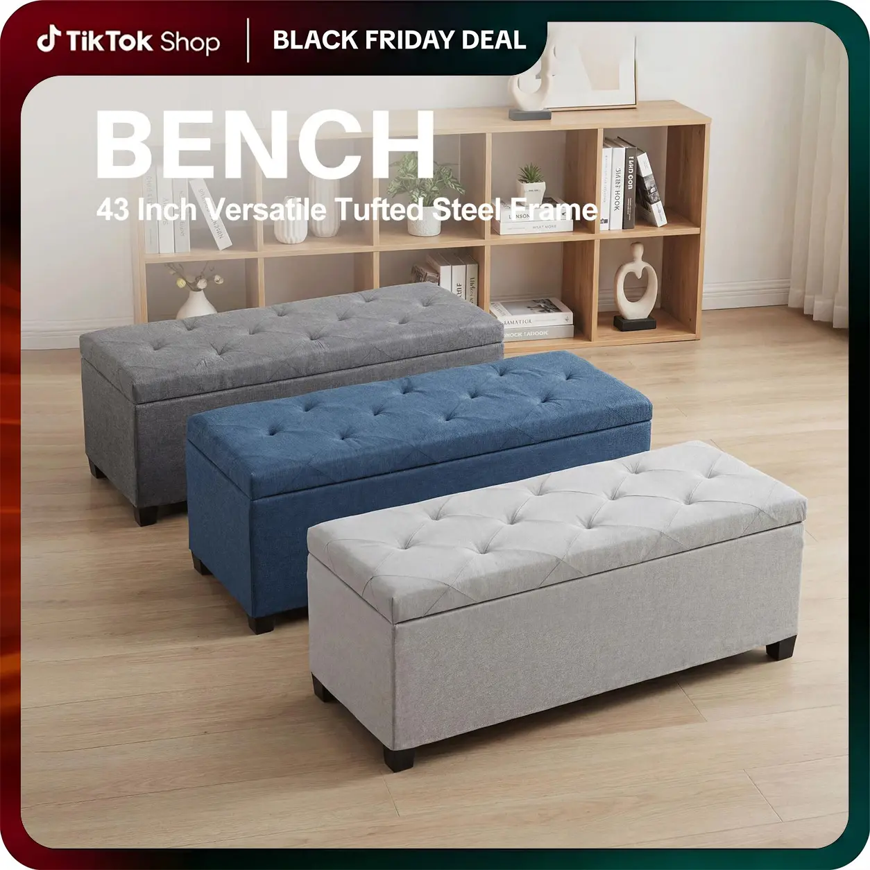 Versatile Tufted Storage Ottoman Bench Upholstered End of Bed Chest Foot Rest with Sturdy Legs Ample Storage Capacity for Living Room Bedroom Hallway
