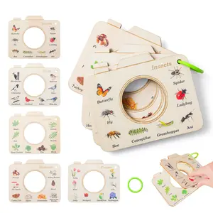Kids Wooden Handheld Camera Toy, Replaceable Insect Plant Bird Recognition Cards, Outdoor Early Education Learning Tool for Children, Visual Learning Tools