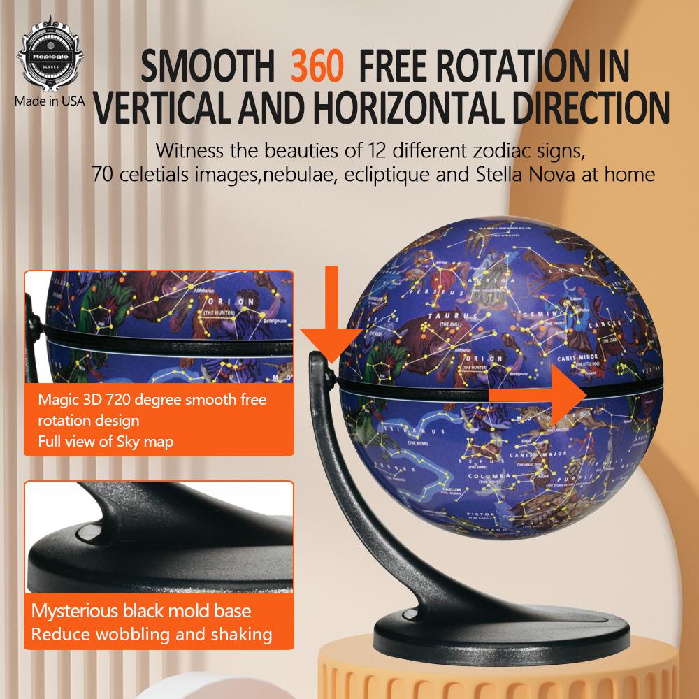 Replogle 4.3 inch Mini Interactive Celestial 720° Rotating Astronomical Globe with Constellation Nebulae for Space Exploration and Astronomy Enthusiasts Made in USA
