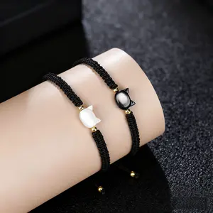 Charming Black and White Cat Couple Bracelet - Handmade Beaded Friendship Bracelet, Suitable for Women's Casual Wear, Hand Woven