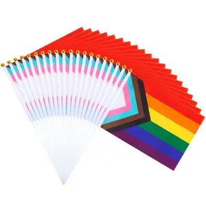 Pride Flags on Stick 50 Pack Small 8.2x5.7 Inch Rainbow Hand Held Flags for Parades, Gay Lesbian Bisexual Transgender LGBTQ Party Decorations, Pride Month, Celebration & Events