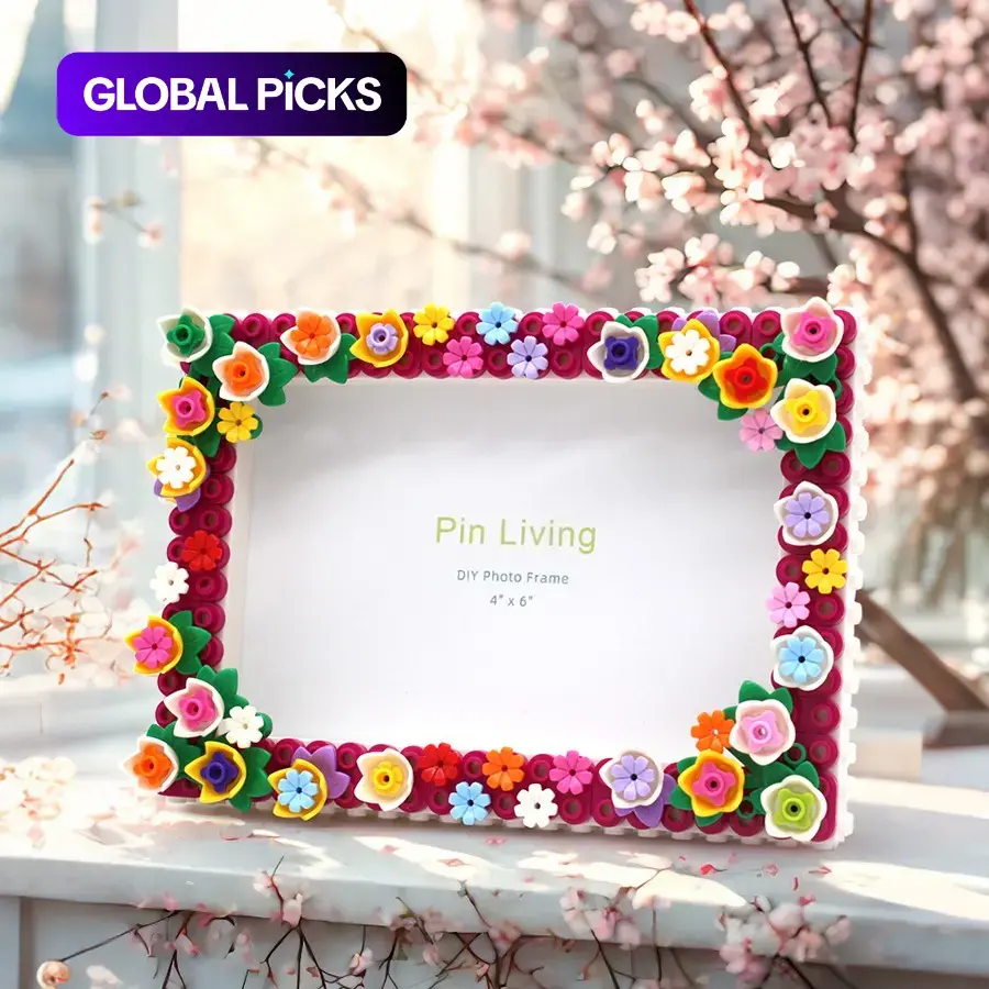 6-Inch Floral Bouquet Building Block Photo Frame, Summer Bloom Creative Handmade Wall-Hanging Display Frame #GLOBAL PICKS