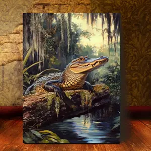 1 Piece, 2D Flat Wooden Frame Canvas Wall Art Ready to Hang, Louisiana Alligator, Bedroom Living Room Canvas Decor Wall Art, Home Wall Decor with Frame LLPKH10889, 2D Flat, Perfect for Room Decoration