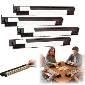 Tortoise Shell Mahjong Racks with Pushers, 17.5 Inch Extended Acrylic Majiang Tile Holder Set of 4, Non-Slip American Style Tabletop Accessories for Daily Tile Building, Tabletop Games