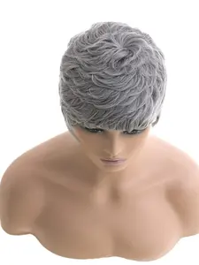 Short Grey Pixie Cut Wigs for Pixie Cut Short Wavy Layered Wavy Wigs Short Wigs Curly Pixie Cut (Grey)