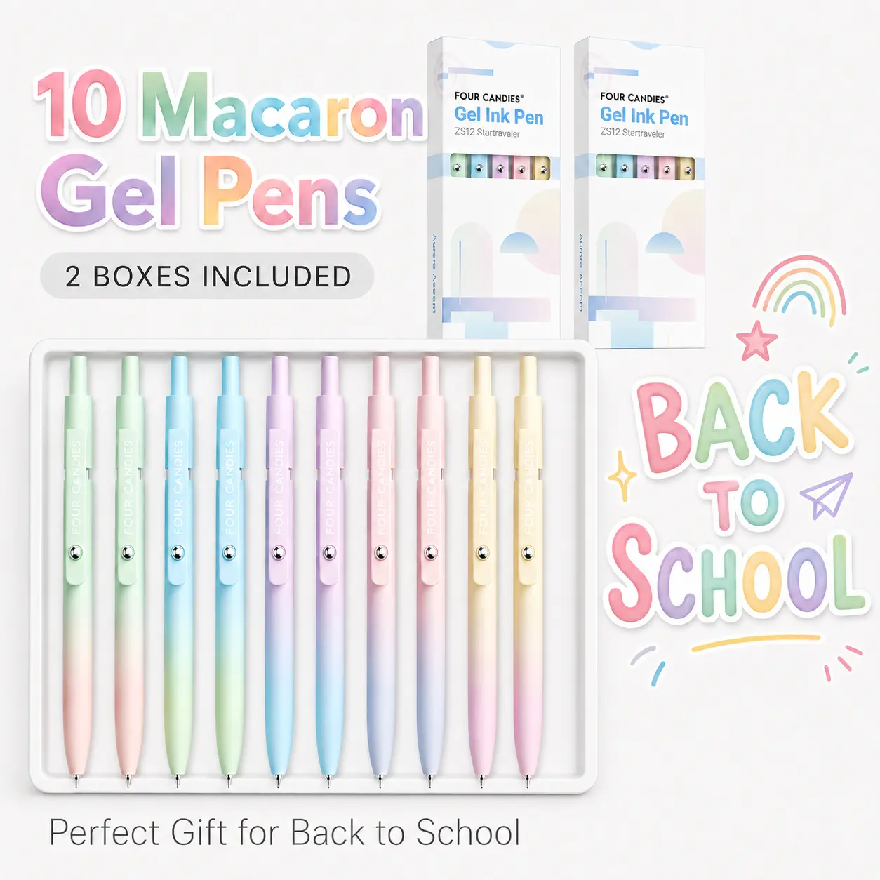 [Back to School Shopping] Four Candies 0.7mm Gel Pens, 5/10/12 Pcs Quick Dry Black Ink Fine Point Smooth Writing Pen, Aesthetic School Office Supplies, Perfect Gifts for Nurses Teens & Women,(5/10 Pcs Gradient-Black Ink),back to school,back to school haul