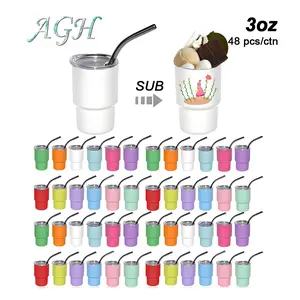 AGH 48pcs 3oz White Mini Tumbler Sublimation Blank Tumblers Stainless Steel Mini Shot Glasses with Lids for Wedding Party Whiskey Cocktail Bar