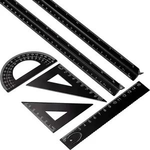 6 count Triangular Ruler Set 12 Inch Engineering Scale  Architect Drafting Ruler Metal Protractor Arquitectura Accessories for Students Draftsman Engineers Metric(Black)