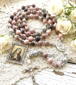 Beautiful Stone Sorrowful Mother Rosary for Meditation, prayer Catholic