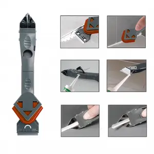 5-in-1 Silicone Caulking Tool Kit (Extendable) - Stainless Steel Grout Scraper & Remover - Finishing Tool for Bathroom Kitchen Sink - with 5 Radius Pads