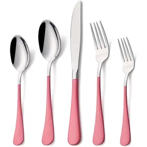 20 count Pink 18/0 Flatware Utensil Set for 4, Include Dinner ,Dinner Forks,Dinner Spoons,Salad Forks,Teaspoons,Silverware Set for 4, Dishwasher Safe
