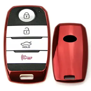 iJDMTOY Chrome Finish Red TPU Key Fob Protective Case Cover For Kia Optima K5 Sorento Carens Forte Sportage Soul, etc