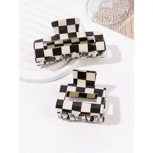 Checkerboard Pattern Hair Claw, Casual Versatile Claw Clip for Women & Girls, Elegant Fashion Accessories for Decoration, Exquisite Jewelry for Birthday Gifts