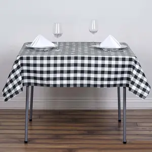 Polyester Square Tablecloth 54"x54" White/Black Checkered Buffalo Plaid Table Cover