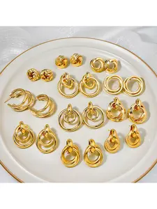 New European and American fashion geometric stud earrings, silver needle vintage hoop earrings, popular online celebrity metal-style earrings