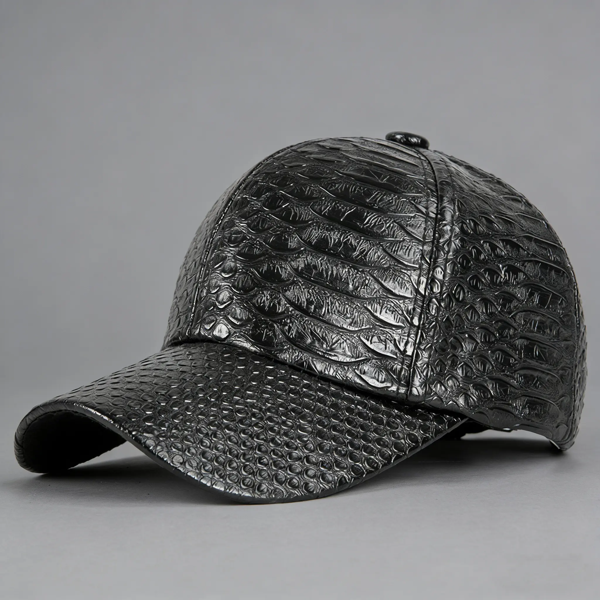 New Spring Collection Premium Leather Baseball Cap with Crocodile Pattern PU Duckbill Cap Street Style Hip Hop Sun Cap for Casual Outings and Hip Hop Events