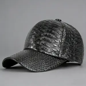 New Spring Collection Premium Leather Baseball Cap with Crocodile Pattern PU Duckbill Cap Street Style Hip Hop Sun Cap for Casual Outings and Hip Hop Events