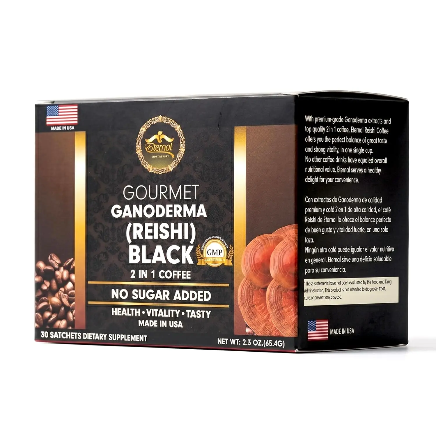Eternal Spirit Beauty Natural Asian Instant Black Coffee, 30 Bold Roast Single-Serve Sachets (0.07 oz) - Travel-Friendly Pack