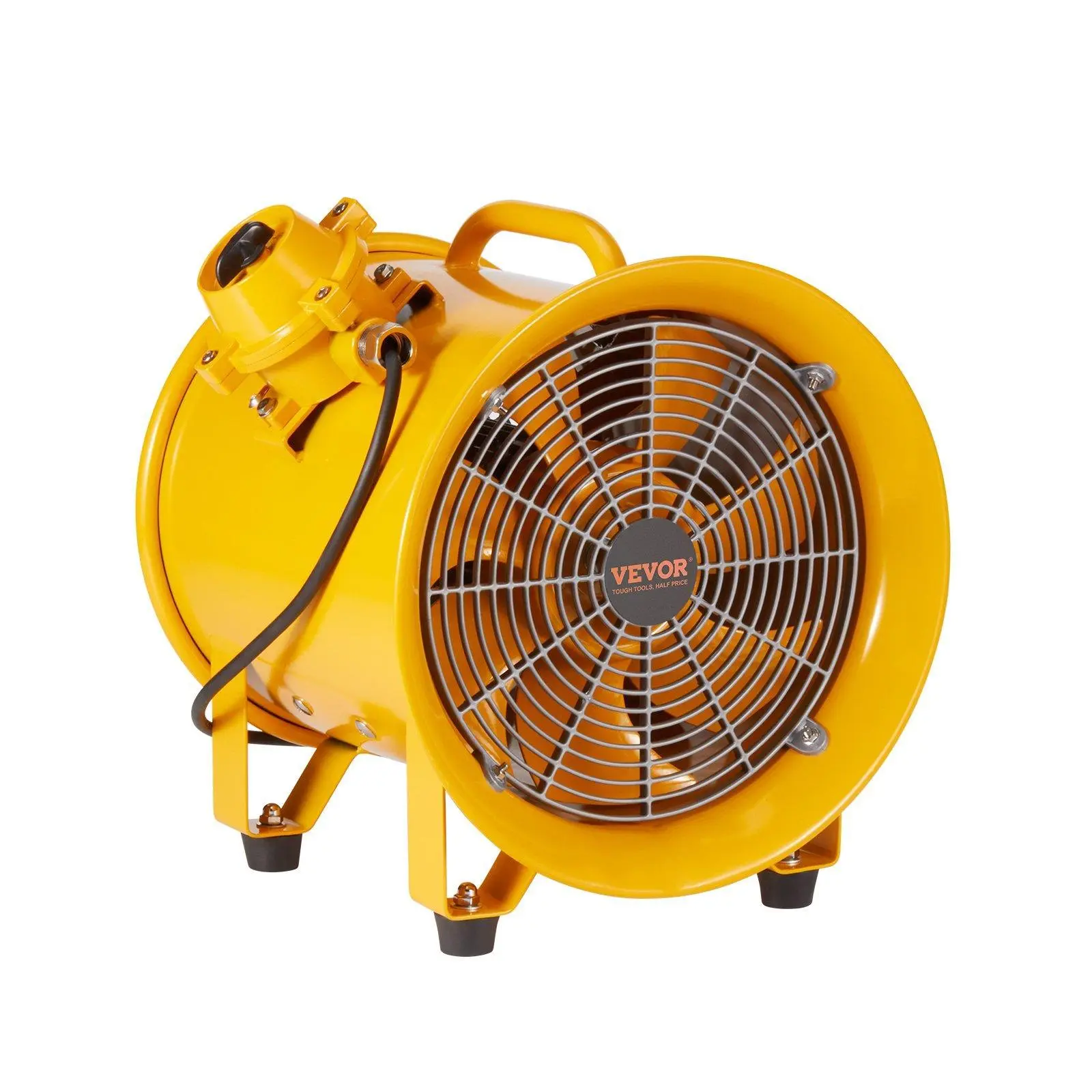 VEVOR 12"-Heavy-Duty Sturdy Durable Cylinder Ventilation Fan, IP44 Rated 550W Energy Efficient AC Motor Portable Blower, 2500CFM Shop Exhaust, 9.8ft Power Cord (No Charging Head), Industrial Utility Tool for Dust & Smoke, Steel Frame#BacktoSchool
