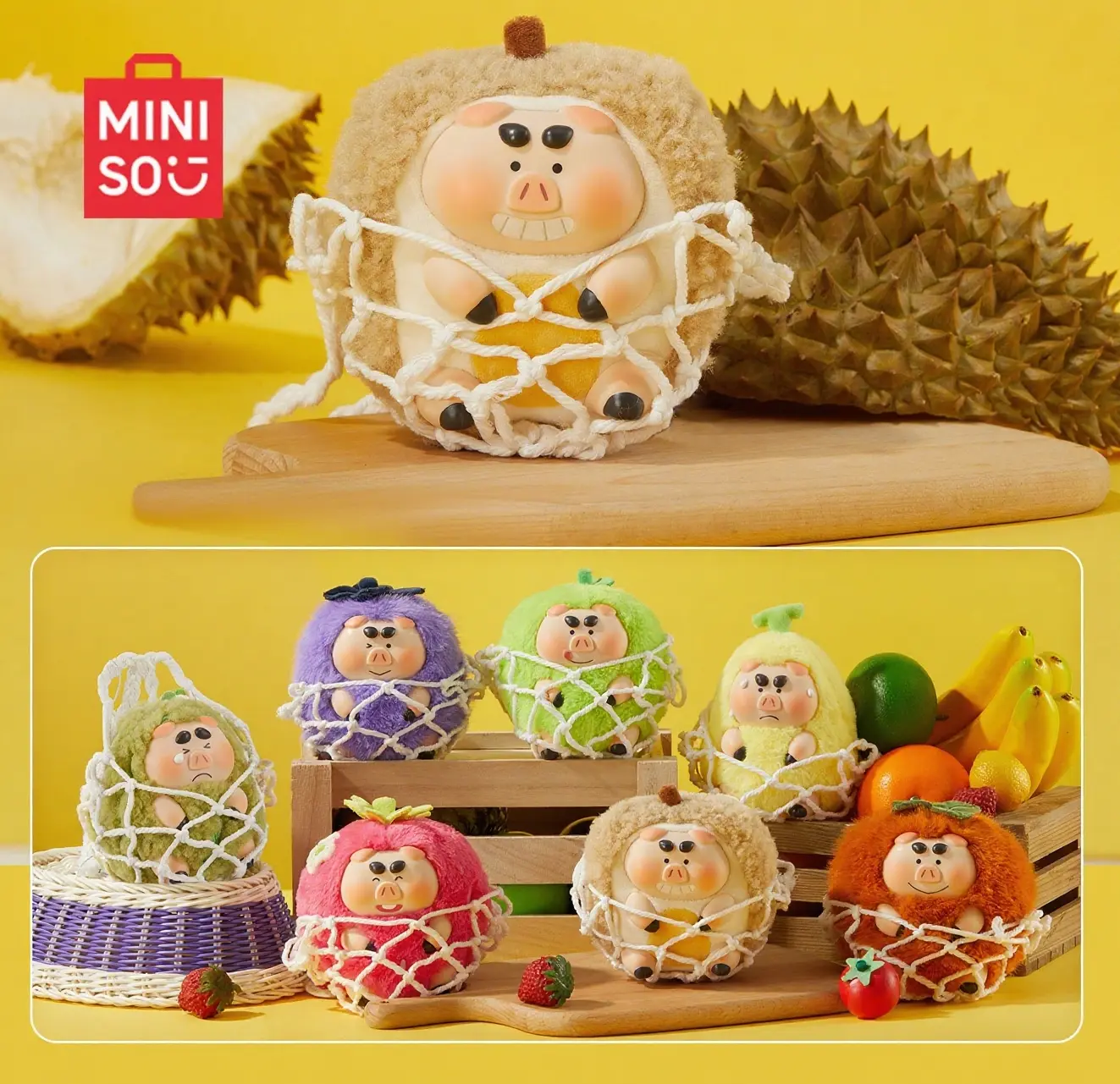 【Holiday Gift 】MINISO Pig Jiangqiang (Strong Pig) Fruit & Veggie Series – Blind Box Vinyl-Plush Figurines | Adorable Collectible Dolls, Perfect Cute Gift for Her, Back To School