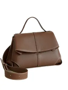 High-Quality Marled Crossbody Shoulder Bag, Genuine Leather, Elegant Plain Pattern, Large Capacity, Duroable & Fashionable, Daily Use, Crossbody Handbag