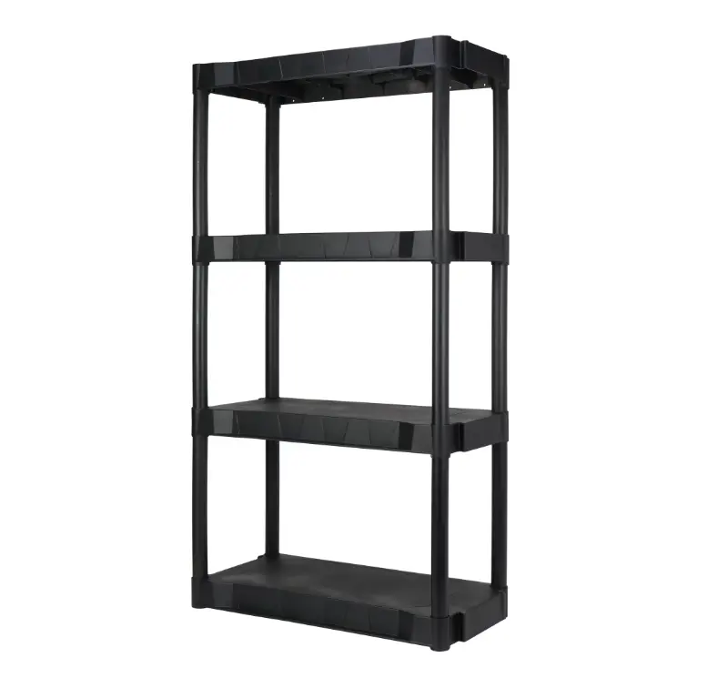 Black Plastic 4-Tier Shelving Unit 280 lb Capacity 56.2x30x13.8 Inches Durable Storage Solution Black Plastic 4-Tier Shelving Unit 280 lb Capacity 56.2x30x13.8 Inches Durable Storage Solution
