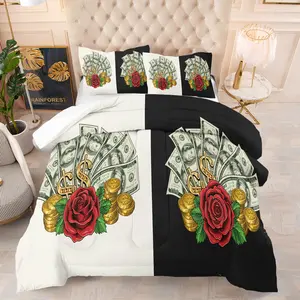 2/3 Piece Set of US Dollar Printed Pattern Bedding Set, The Room Is Full of The Smell of Money. Wishing You Wealth, Luxurious and Fashionable Soft Skin Friendly Cash USD Comforter Set, Including 1 Quilt and 1/2 Pillowcase